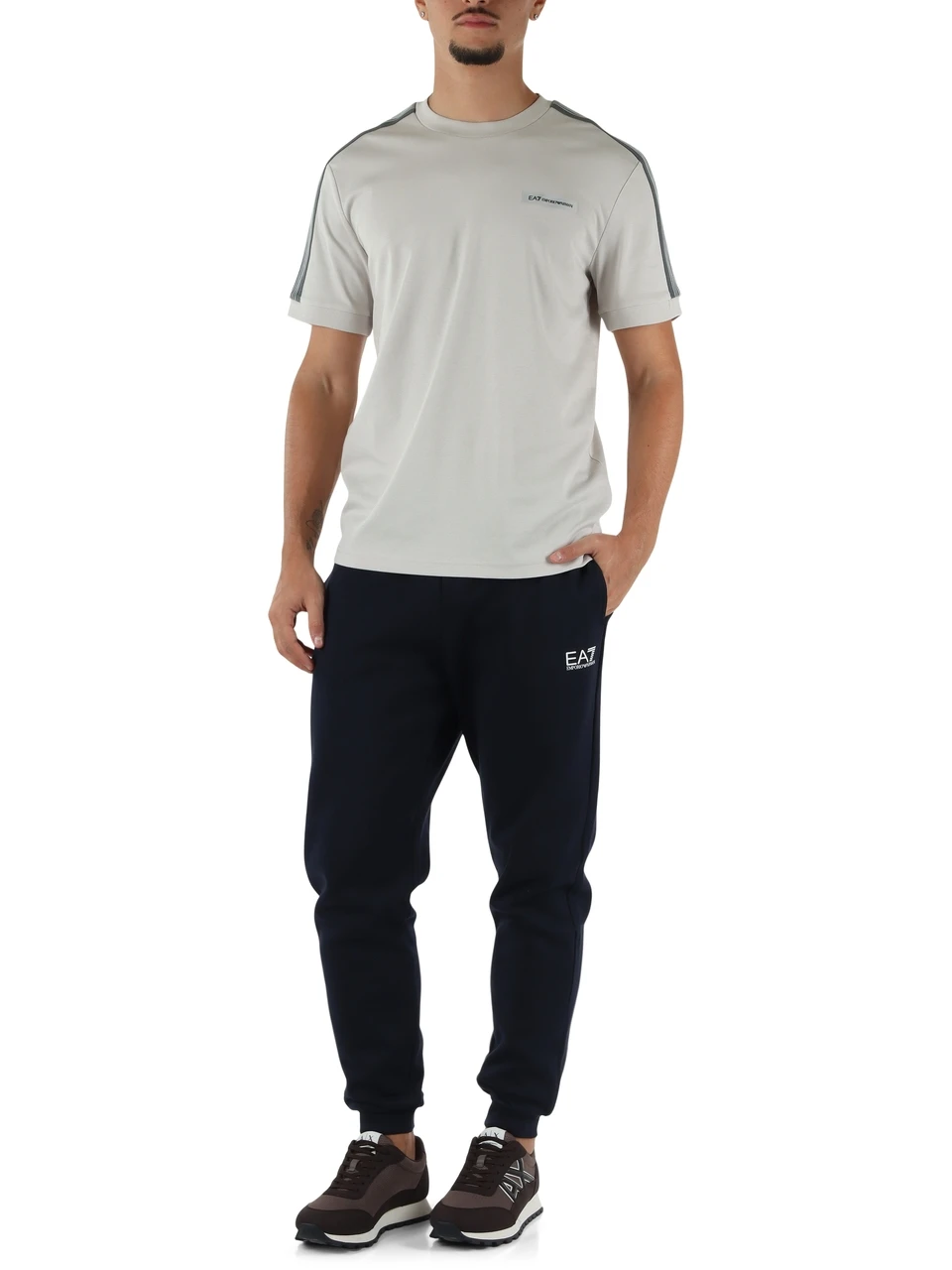 BLU SCURO | Pantalone sportivo regular fit in cotone felpato