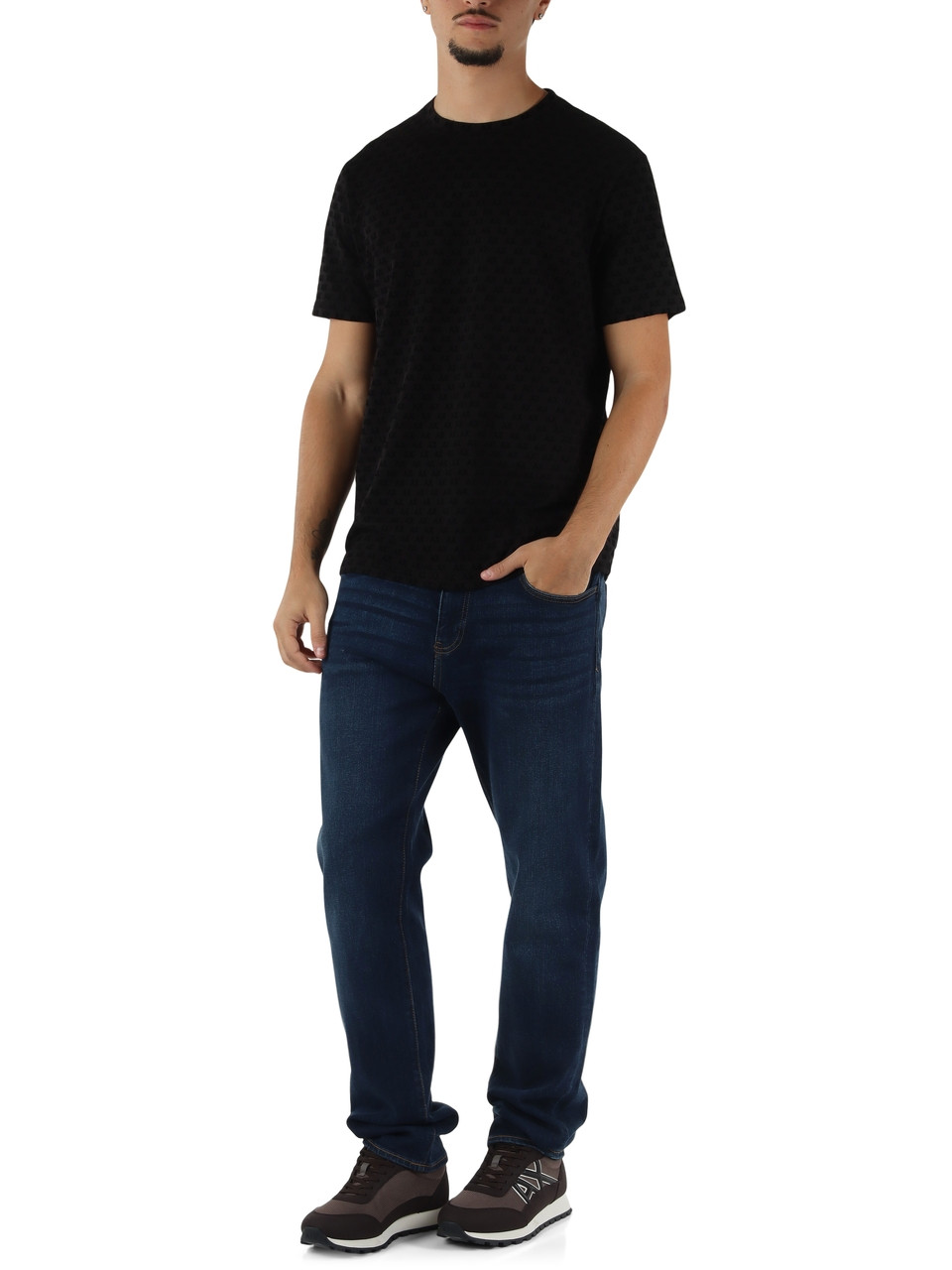 NERO | T-shirt regular fit in cotone con motivo logo flock