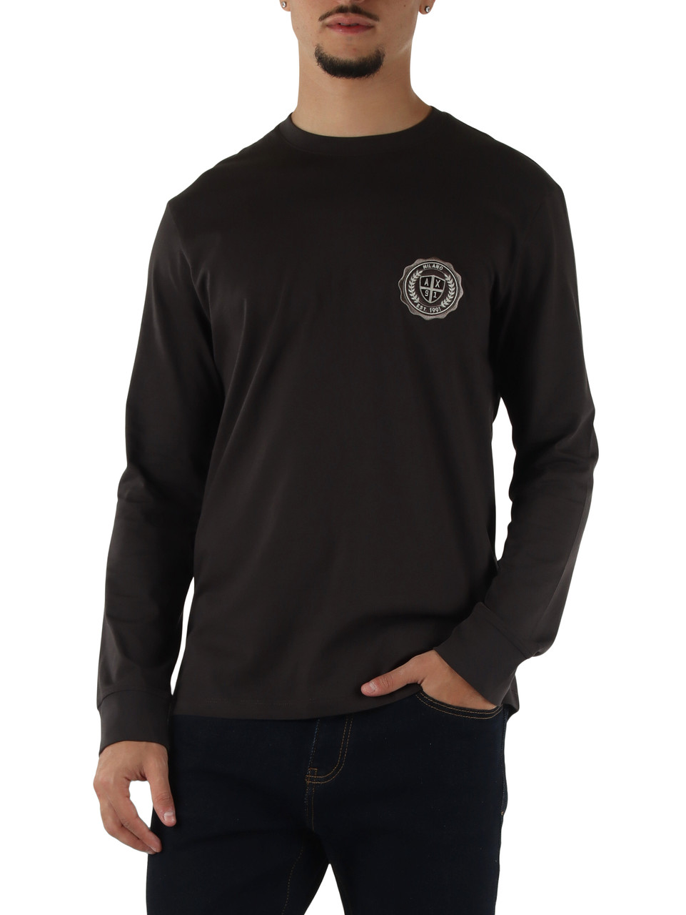 GRIGIO SCURO | T-shirt regular fit in cotone con manica lunga