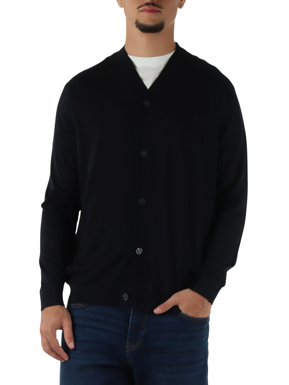 BLU SCURO | Cardigan in misto lana e lyocell