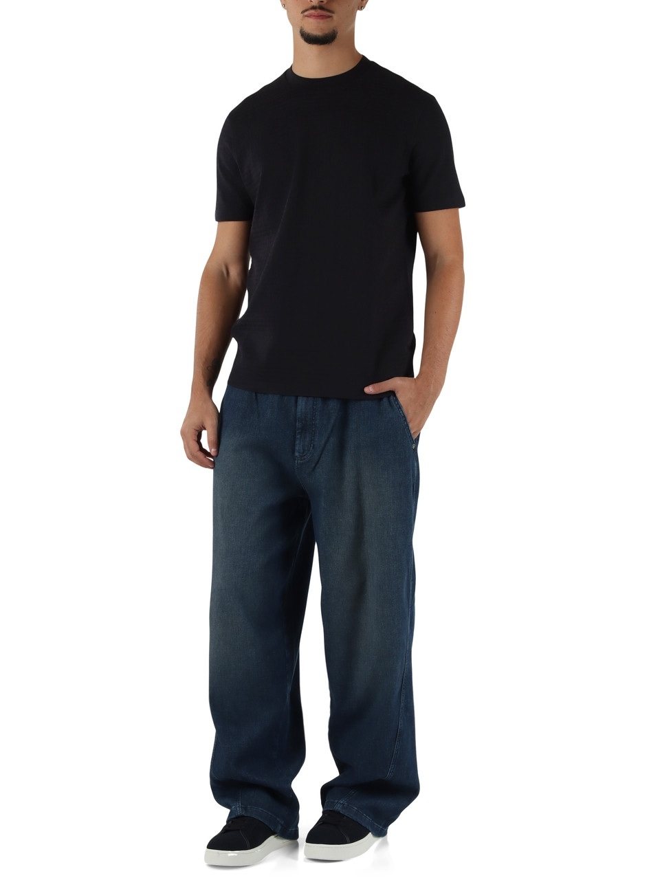 BLU SCURO | T-shirt regular fit in cotone con motivo logo