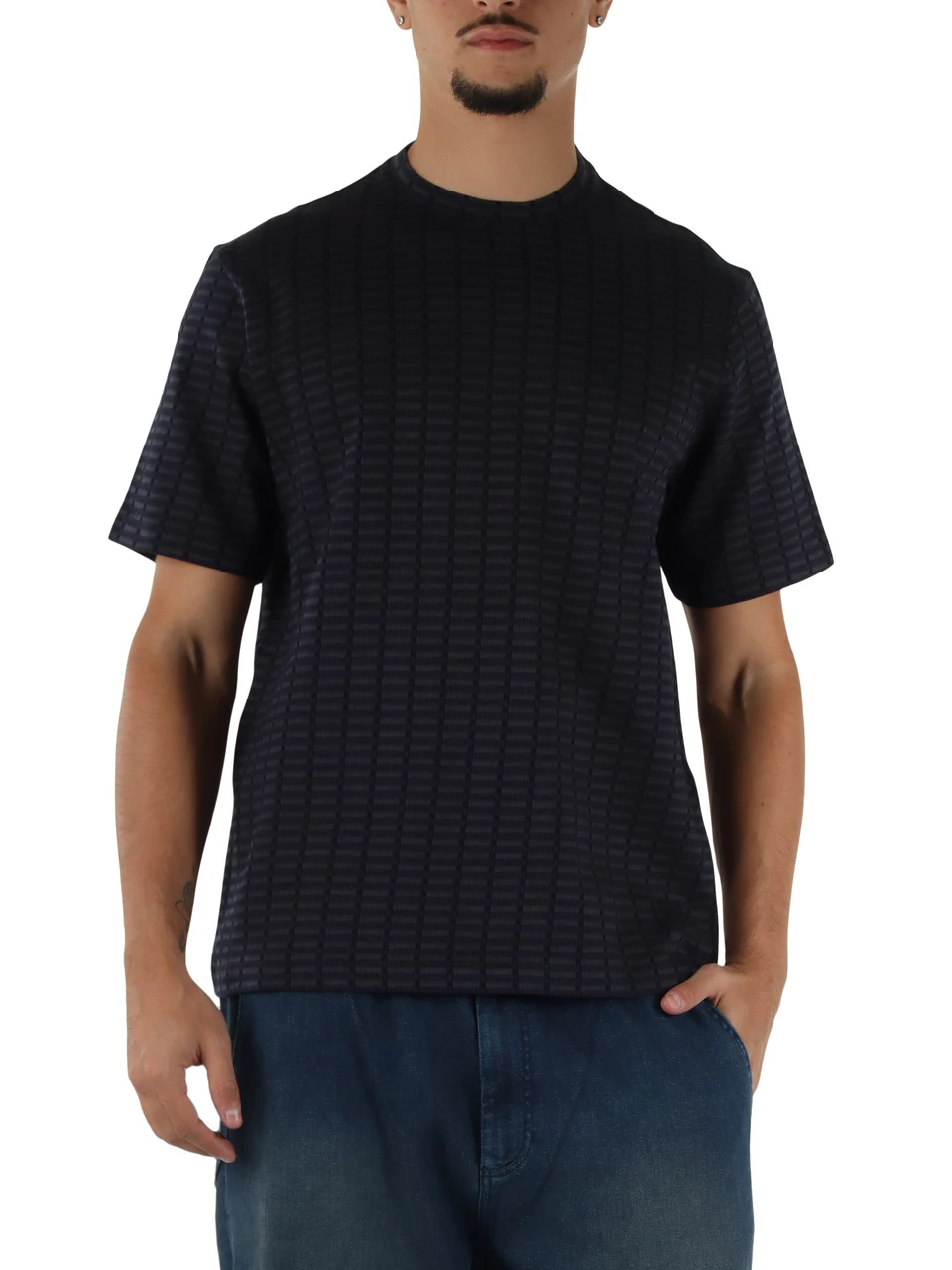 BLU | T-shirt in cotone con lavorazione jacquard