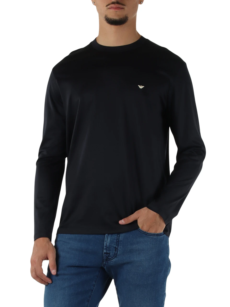 BLU SCURO | T-shirt manica lunga regular fit in lyocell e cotone