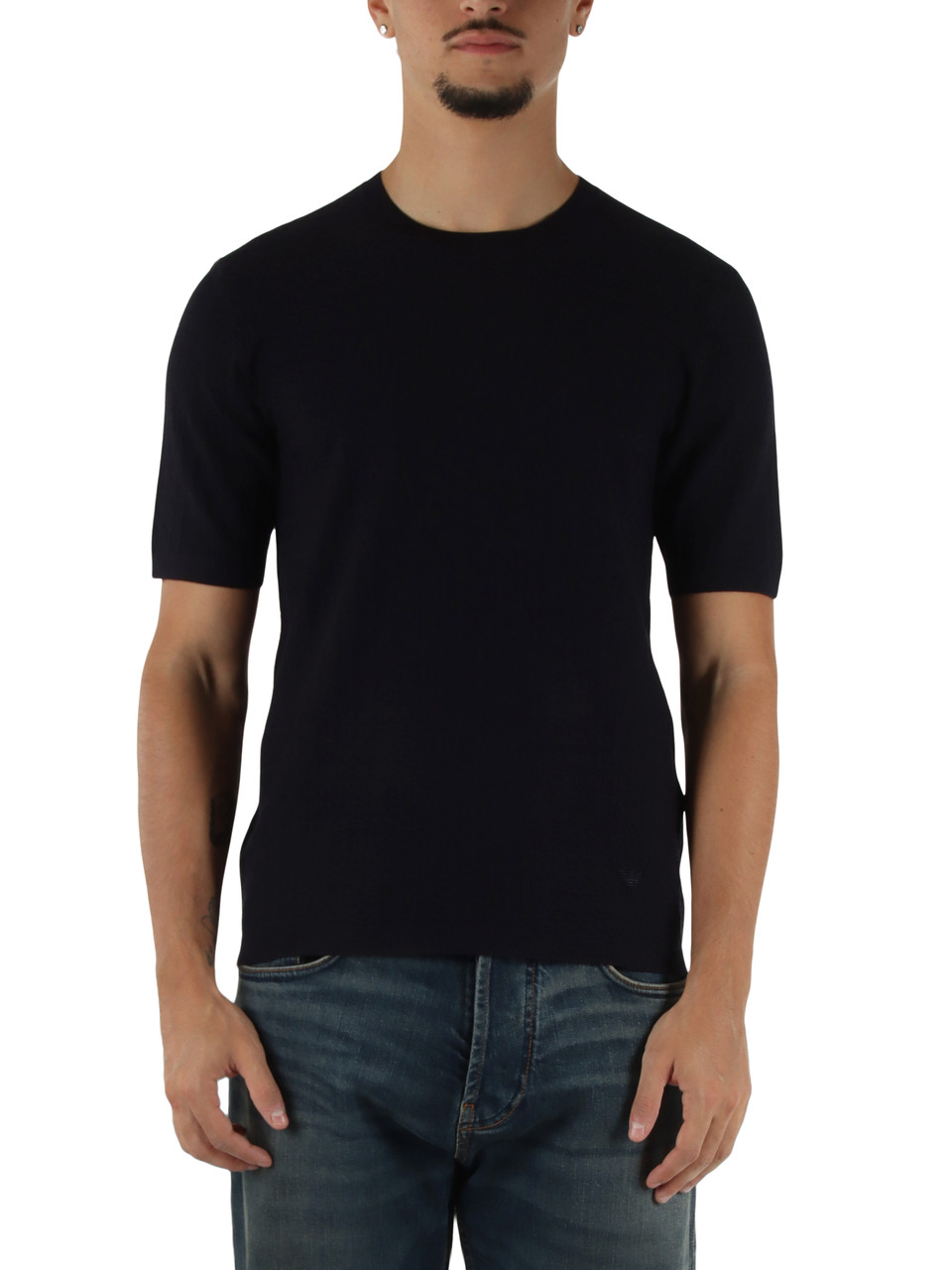 BLU SCURO | Maglia girocollo manica corta in misto viscosa