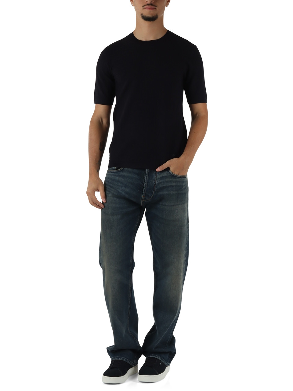 BLU SCURO | Maglia girocollo manica corta in misto viscosa