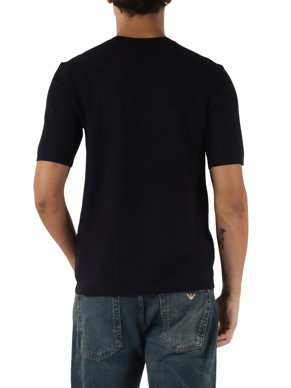 BLU SCURO | Maglia girocollo manica corta in misto viscosa