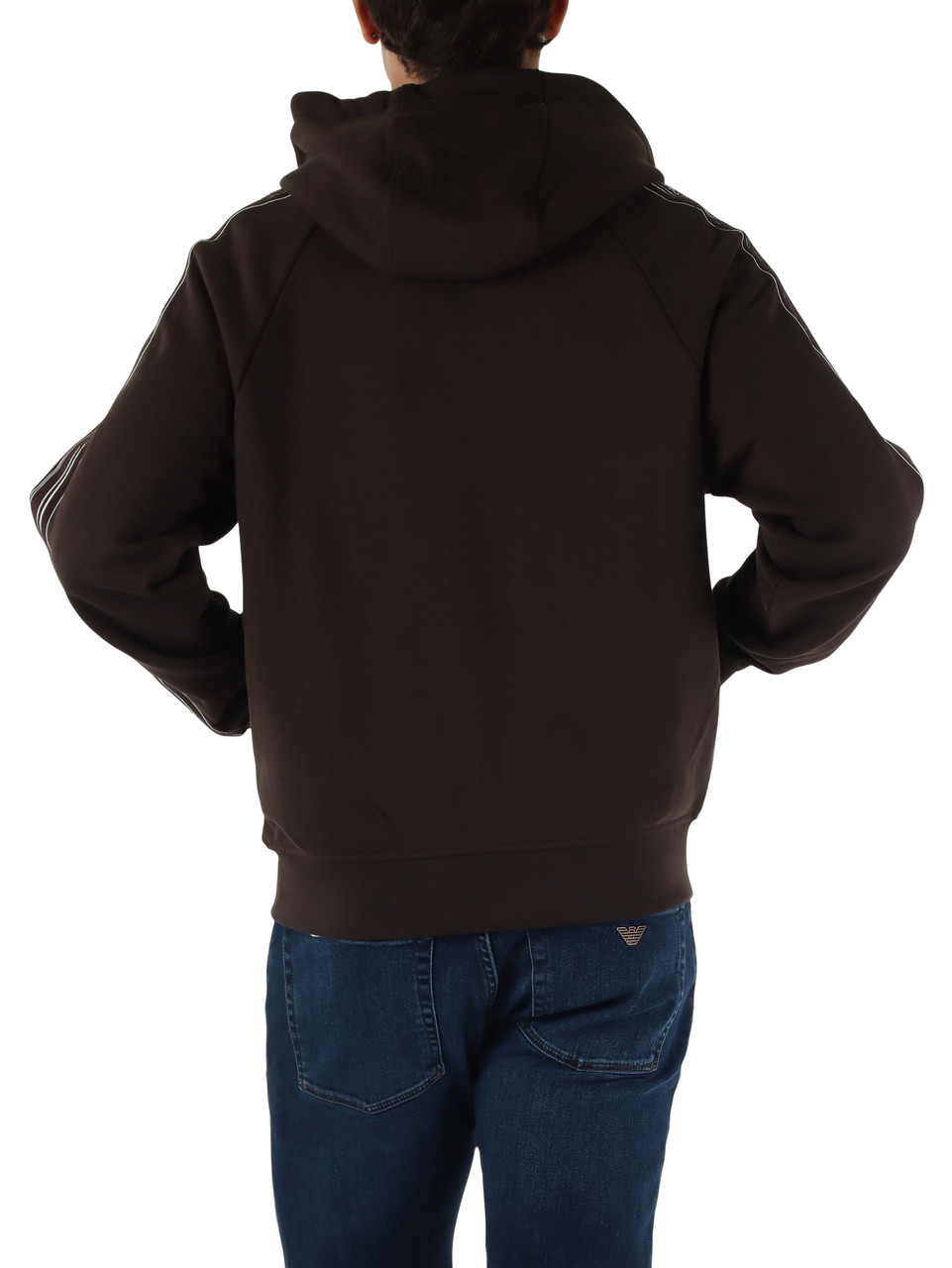MARRONE | Felpa con zip e cappuccio in cotone garzato