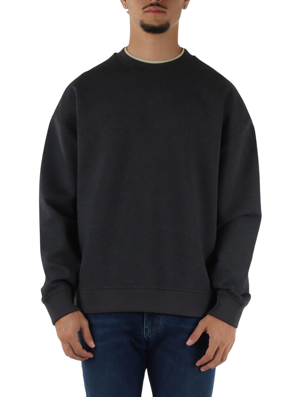 GRIGIO SCURO | Felpa girocollo in double jersey di misto cotone