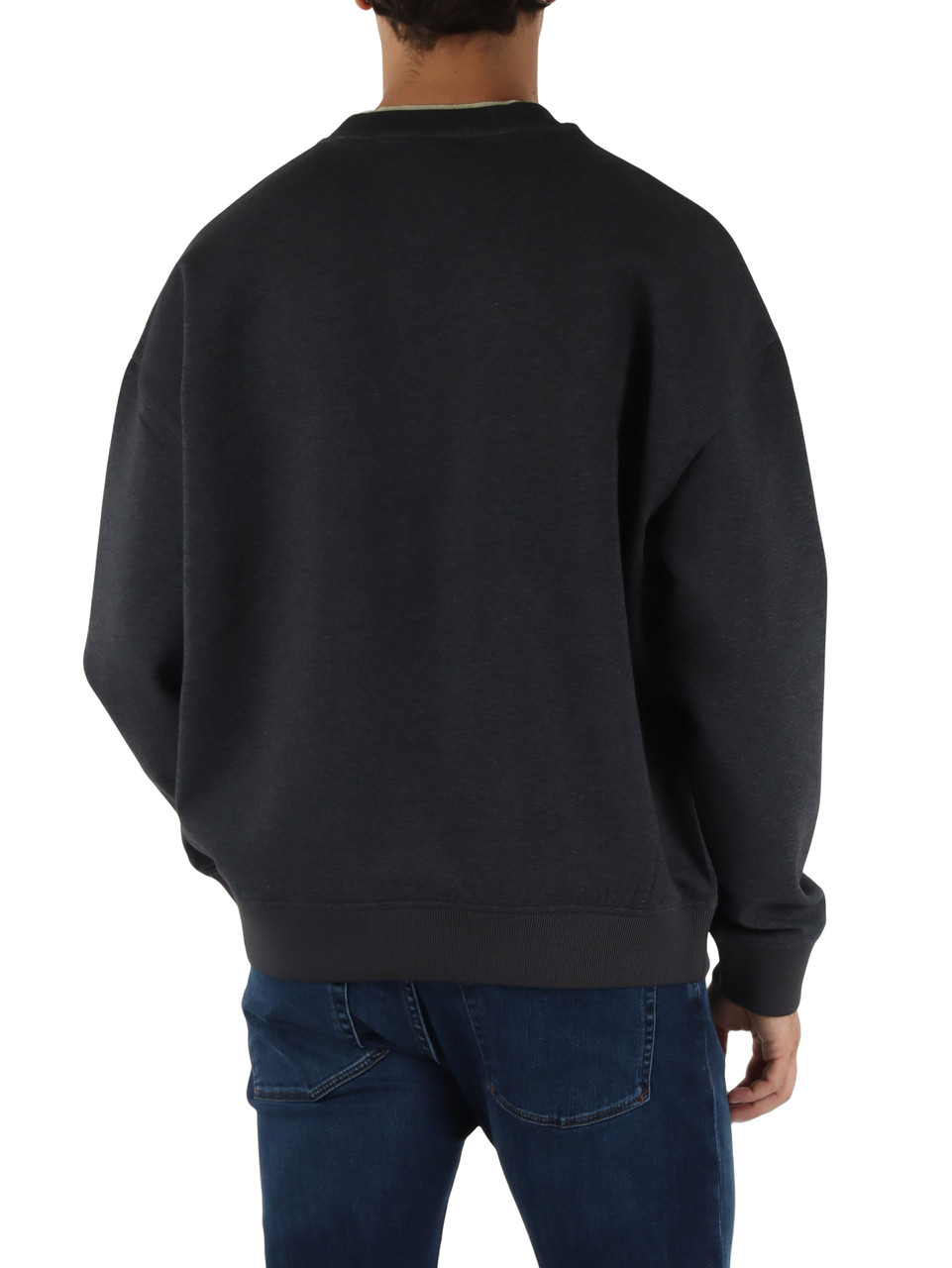 GRIGIO SCURO | Felpa girocollo in double jersey di misto cotone