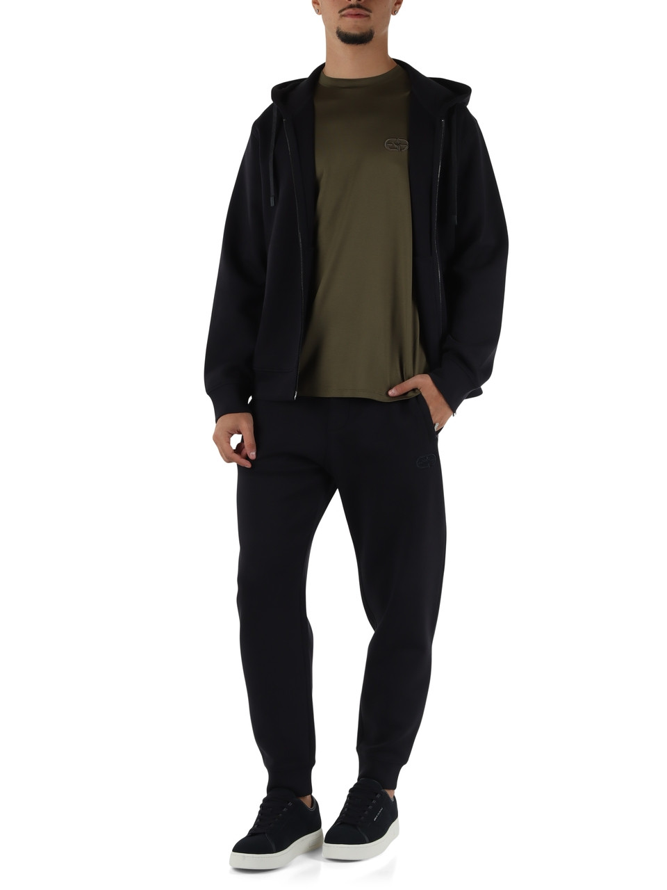 BLU SCURO | Felpa regular fit in misto cotone con zip e cappuccio