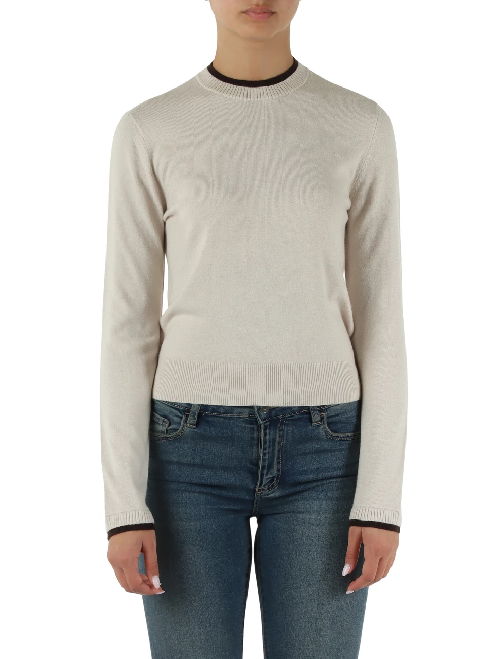 BEIGE | Maglia girocollo in misto viscosa, lana e cashmere