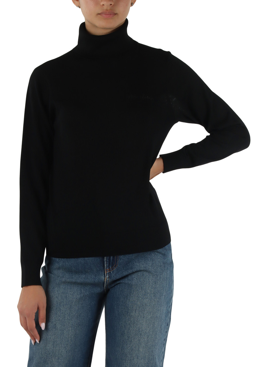 NERO | Maglia collo alto in lana vergine con ricamo logo