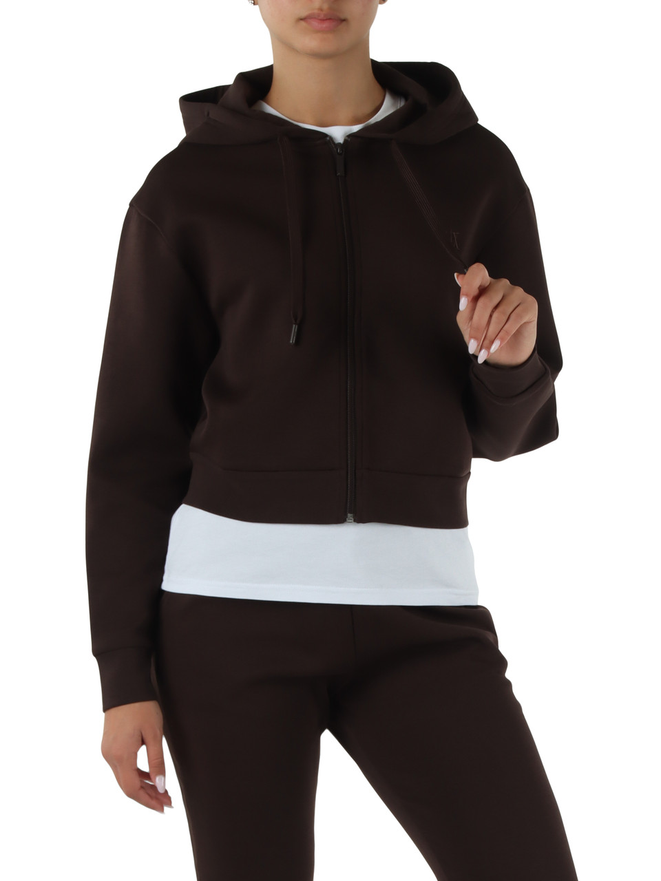 MARRONE | Felpa con zip e cappuccio in misto cotone