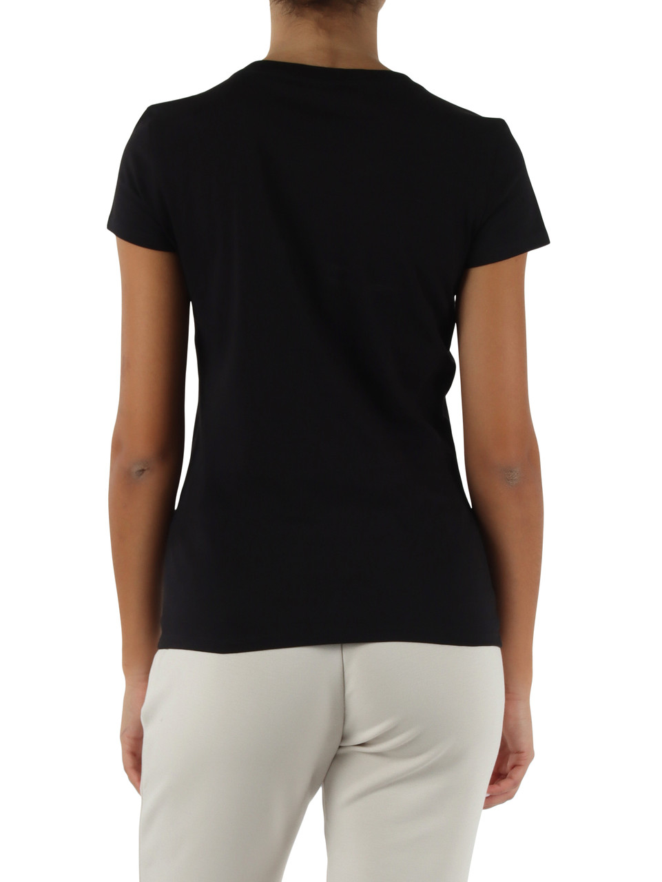 NERO | T-shirt slim fit in cotone con scritta logo in strass