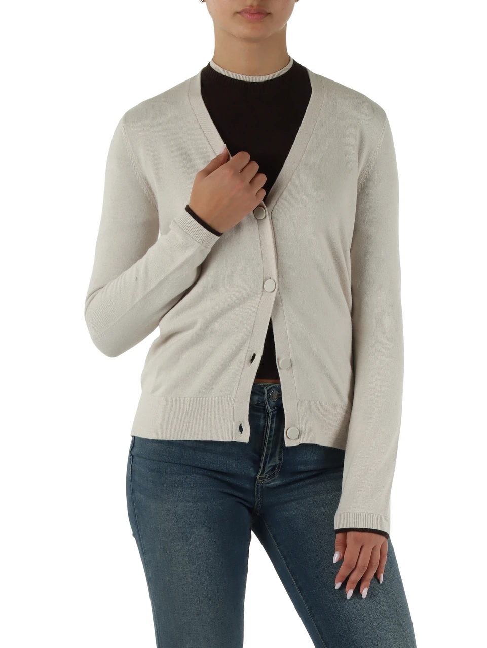 BEIGE | Cardigan in misto viscosa, lana e cashmere