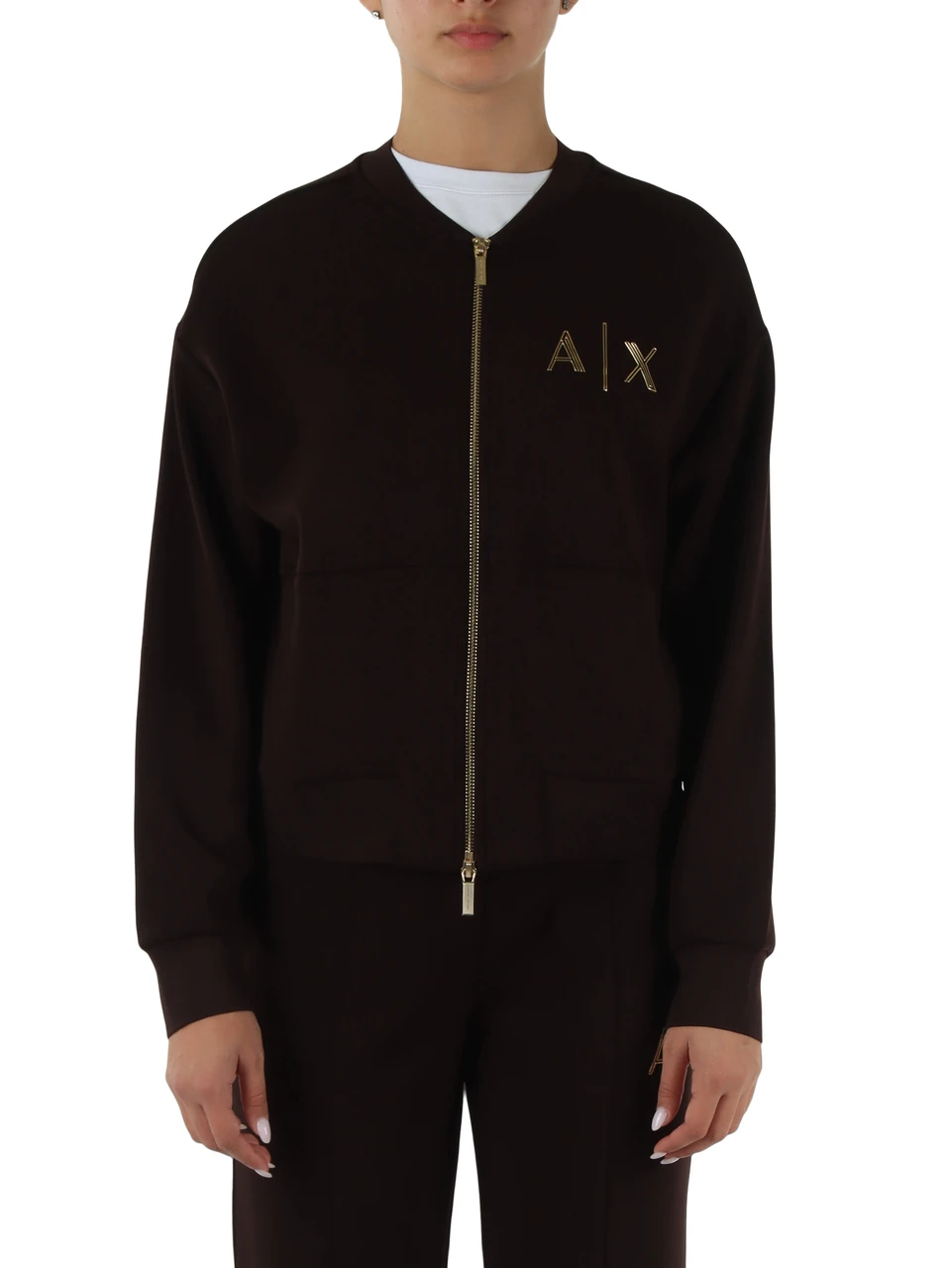 MARRONE | Felpa con zip in misto viscosa