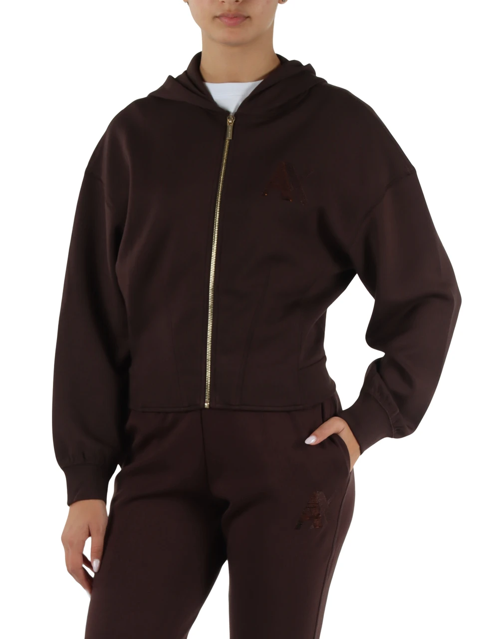 MARRONE | Felpa in misto viscosa con zip e cappuccio