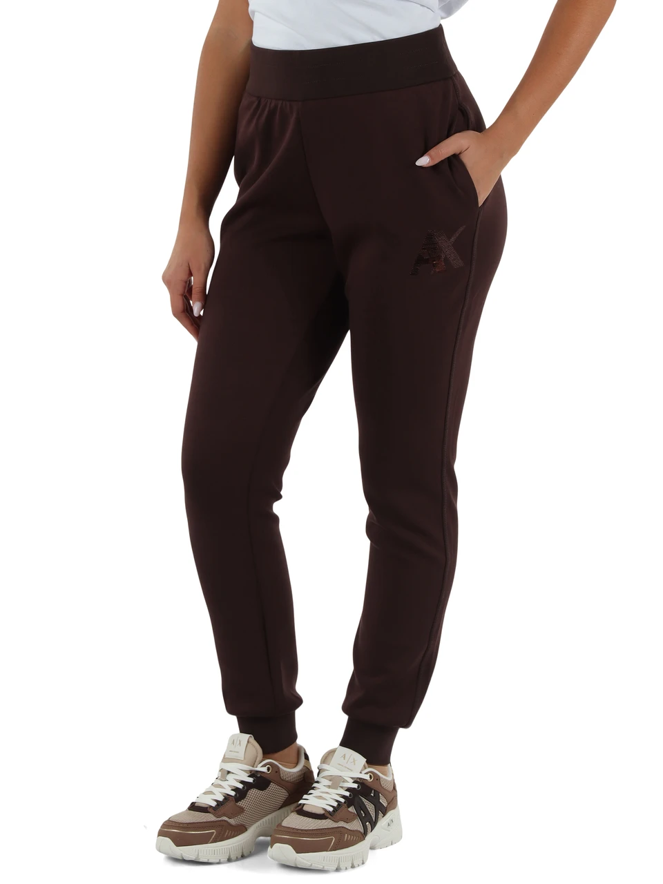 MARRONE | Pantaloni sportivi in misto viscosa con ricamo logo