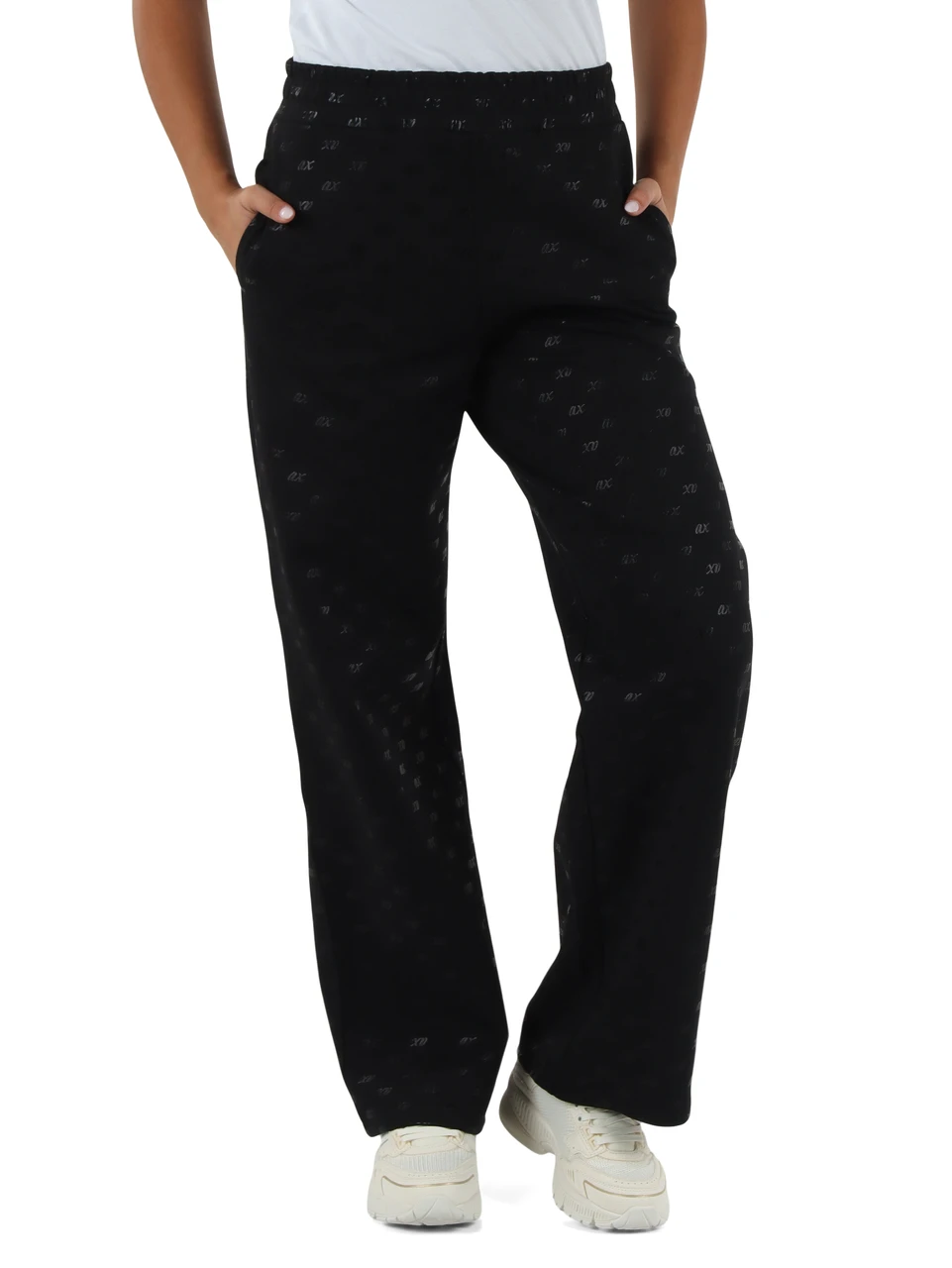 NERO | Pantalone sportivo gamba larga in misto cotone