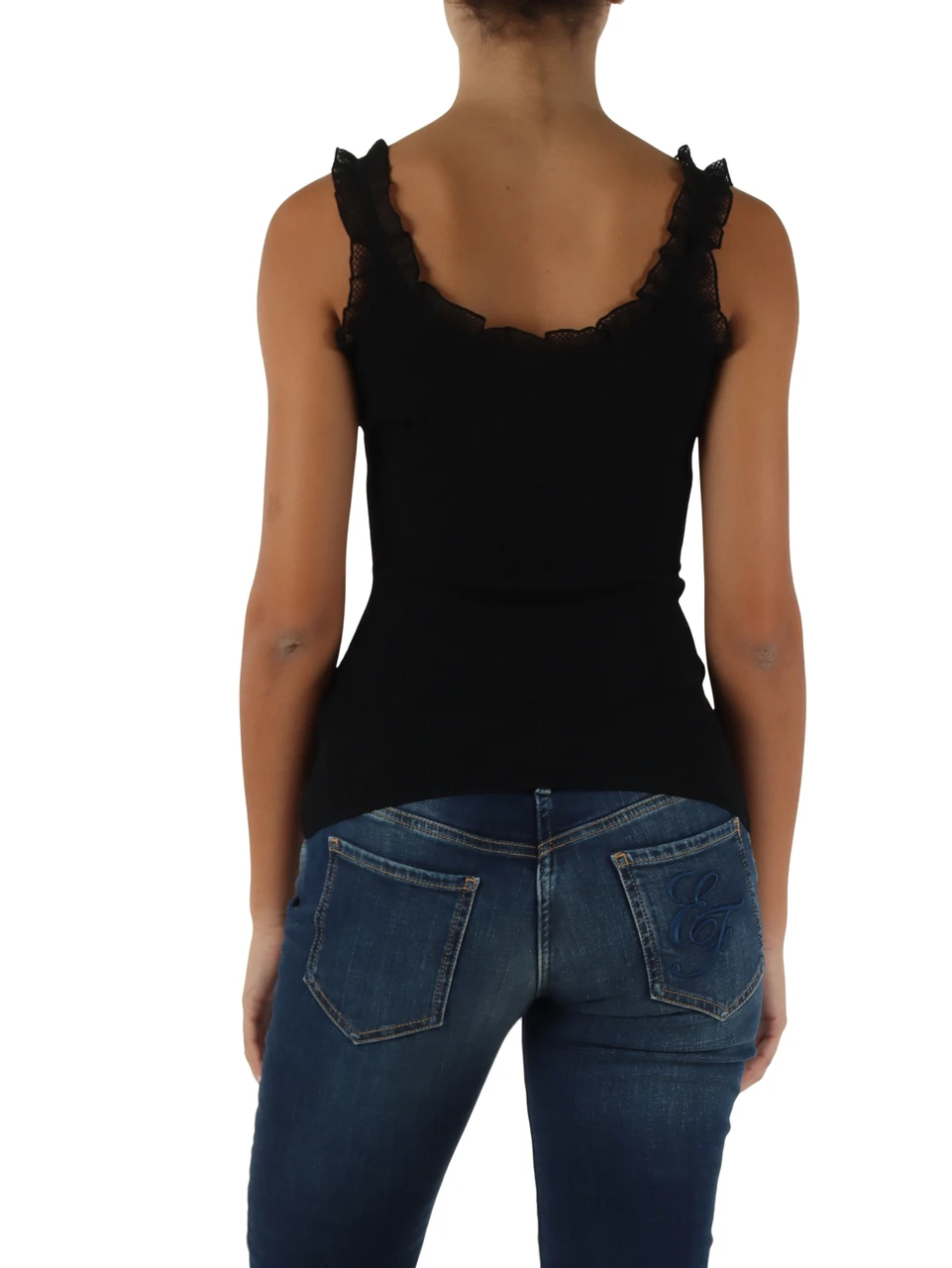 NERO | Top in misto viscosa con inserti in pizzo