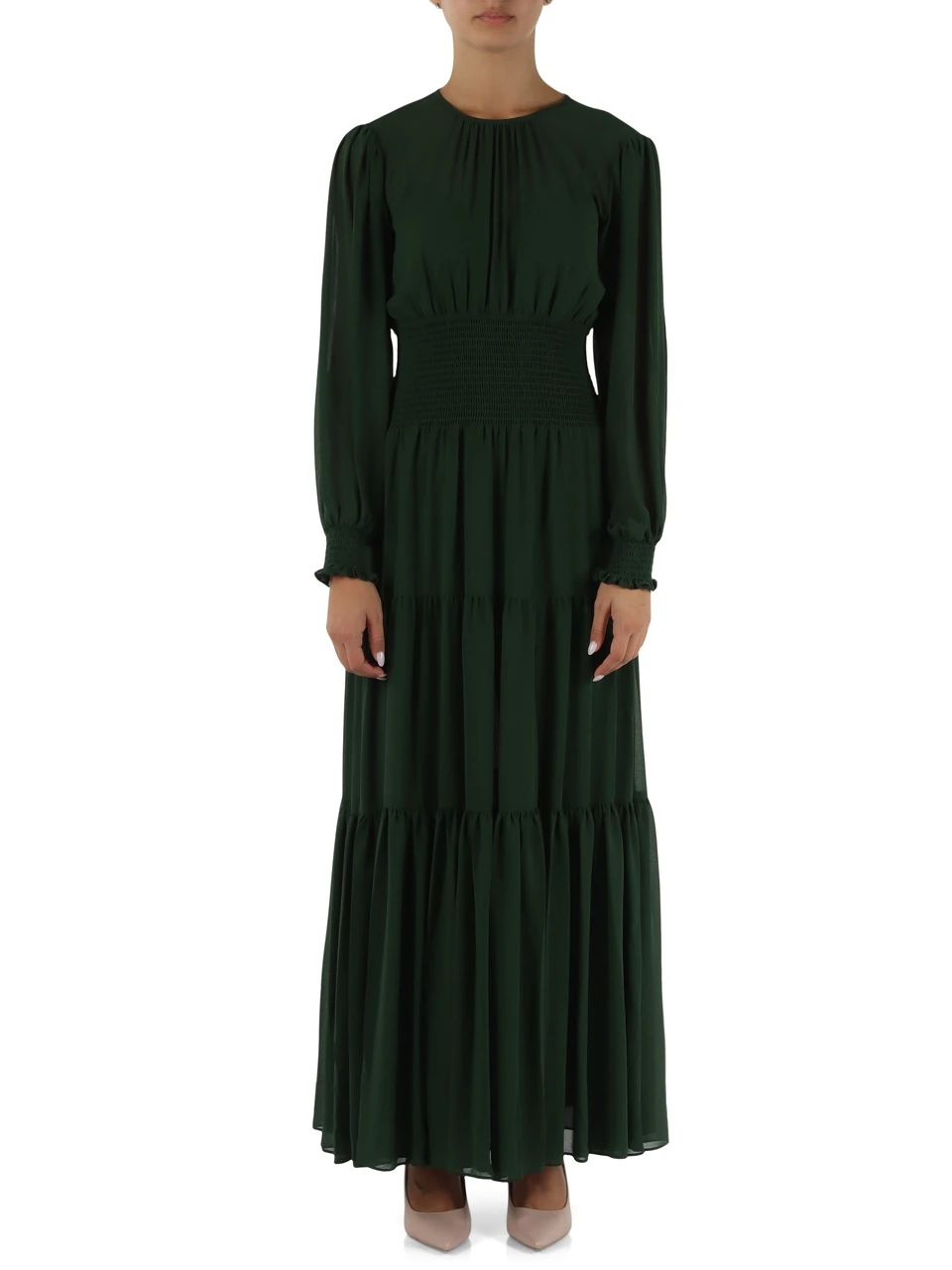VERDE | Abito lungo a balze in georgette