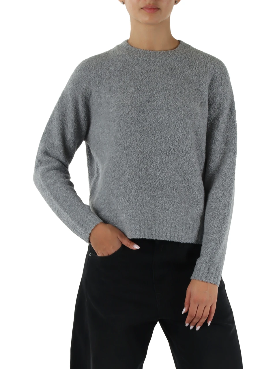 GRIGIO | Maglia girocollo in misto lana e cashmere
