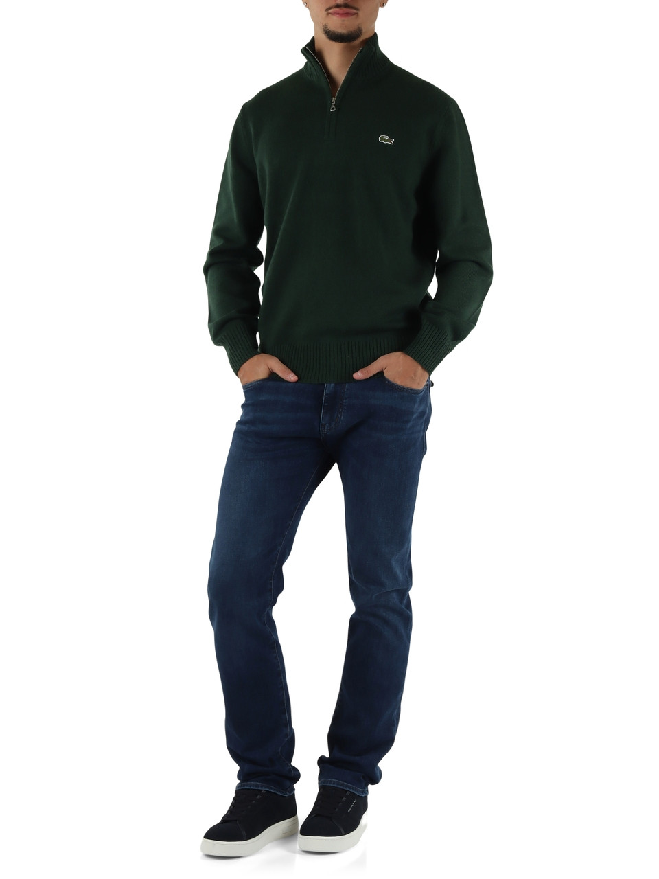 VERDE SCURO | Maglia collo a zip classic fit in lana