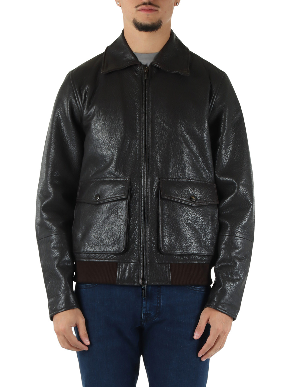 marrone scuro | Giacca in pelle HE2440058 Techno Sartorialist