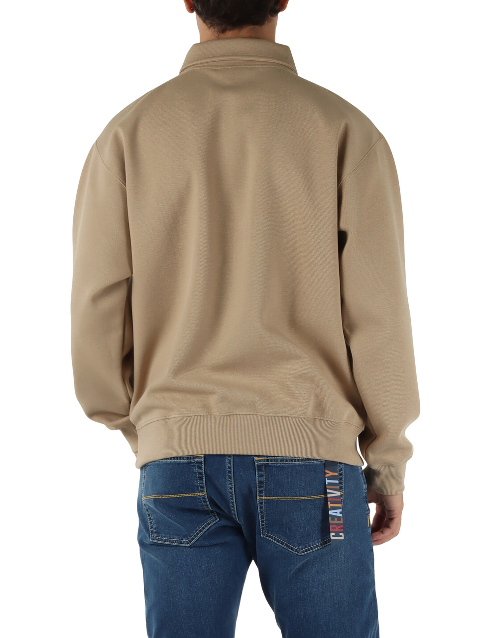 BEIGE | Felpa collo a polo regular fit in cotone piquet