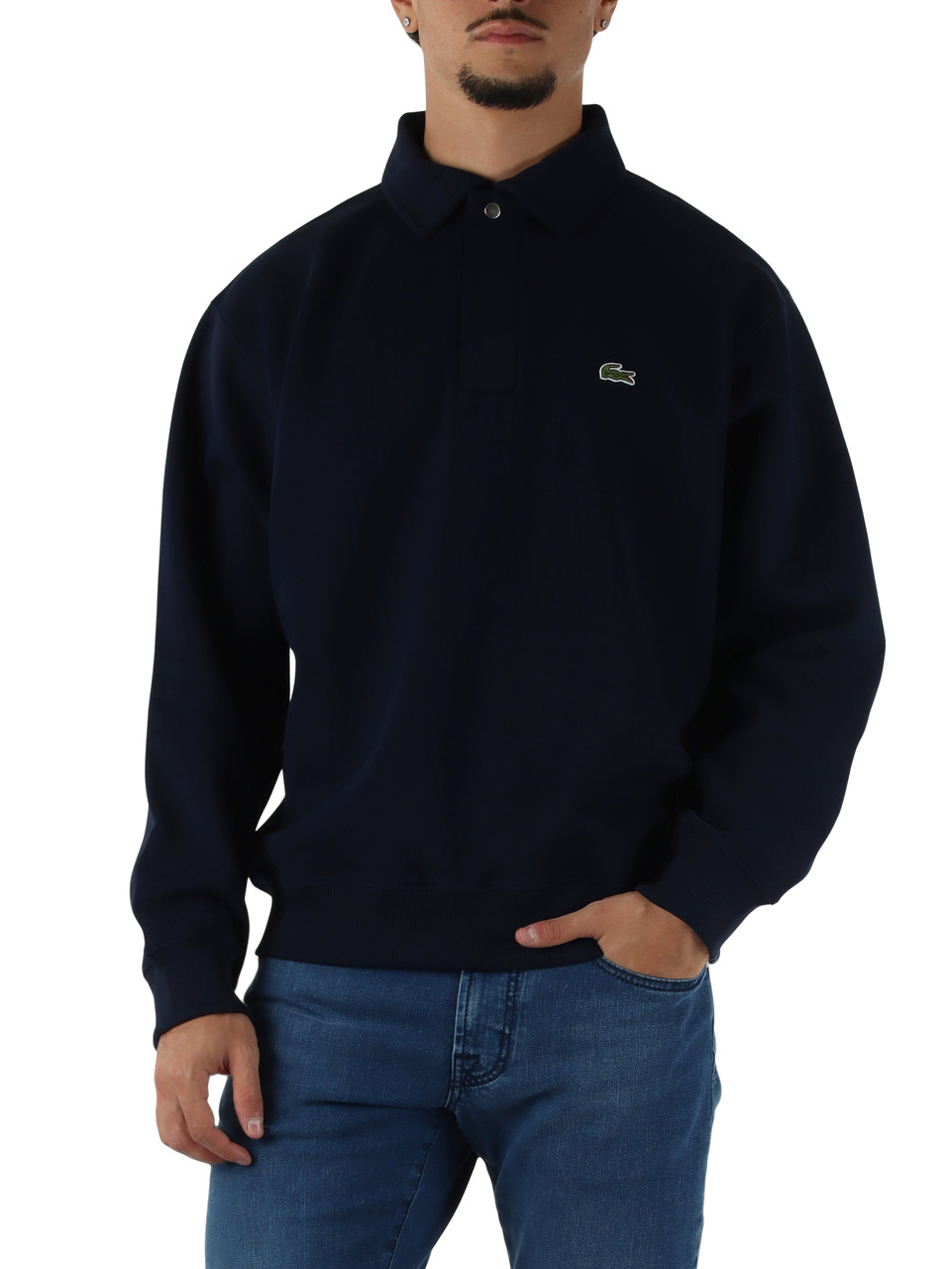 BLU SCURO | Felpa collo a polo regular fit in cotone piquet
