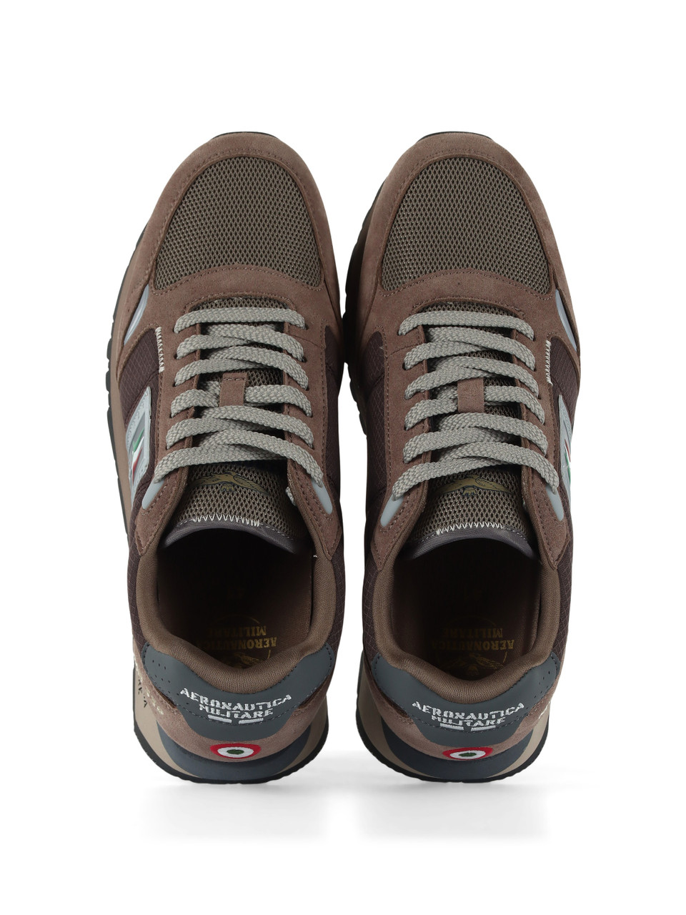 MARRONE | Sneakers in tessuto ed ecosuede con patch logo