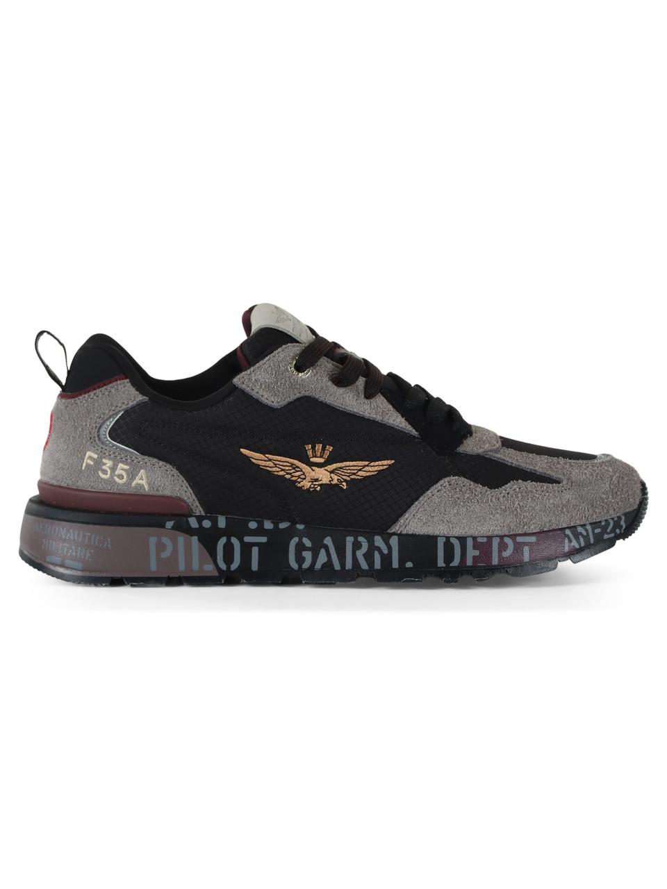 NERO | Sneakers in suede e tessuto con ricamo logo