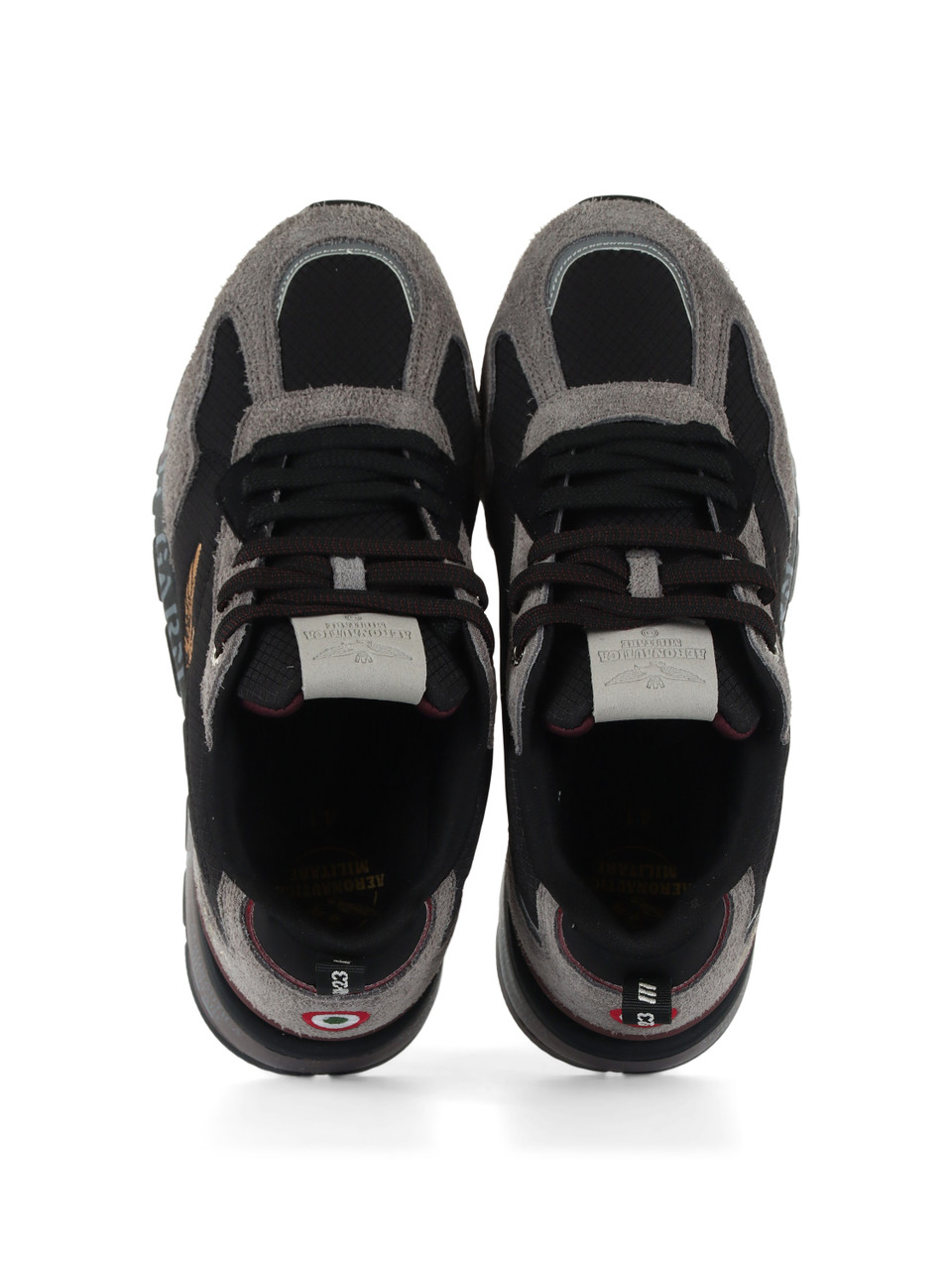 NERO | Sneakers in suede e tessuto con ricamo logo