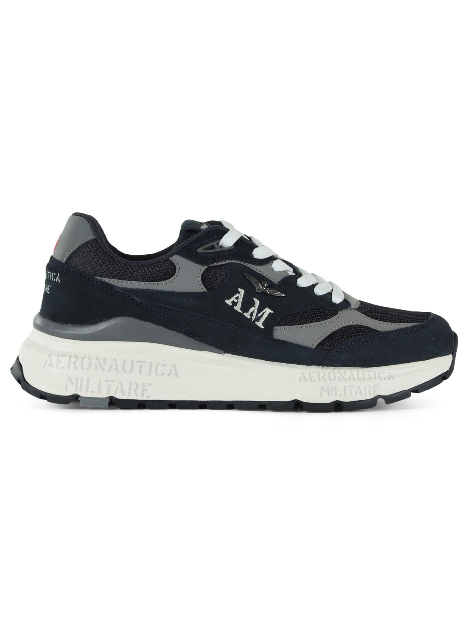 BLU SCURO | Sneakers in suede e tessuto con placca logo