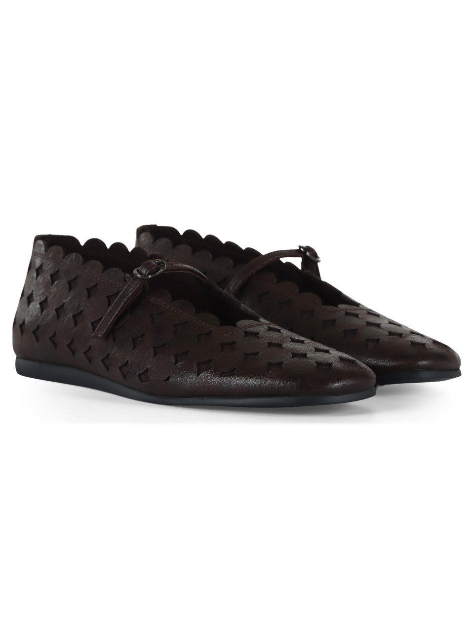 marrone scuro | Ballerine in pelle con cinturino