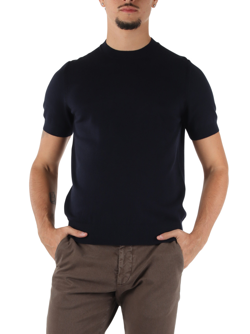 BLU SCURO | Maglia Second Skin Viscose Cashmere a maniche corte