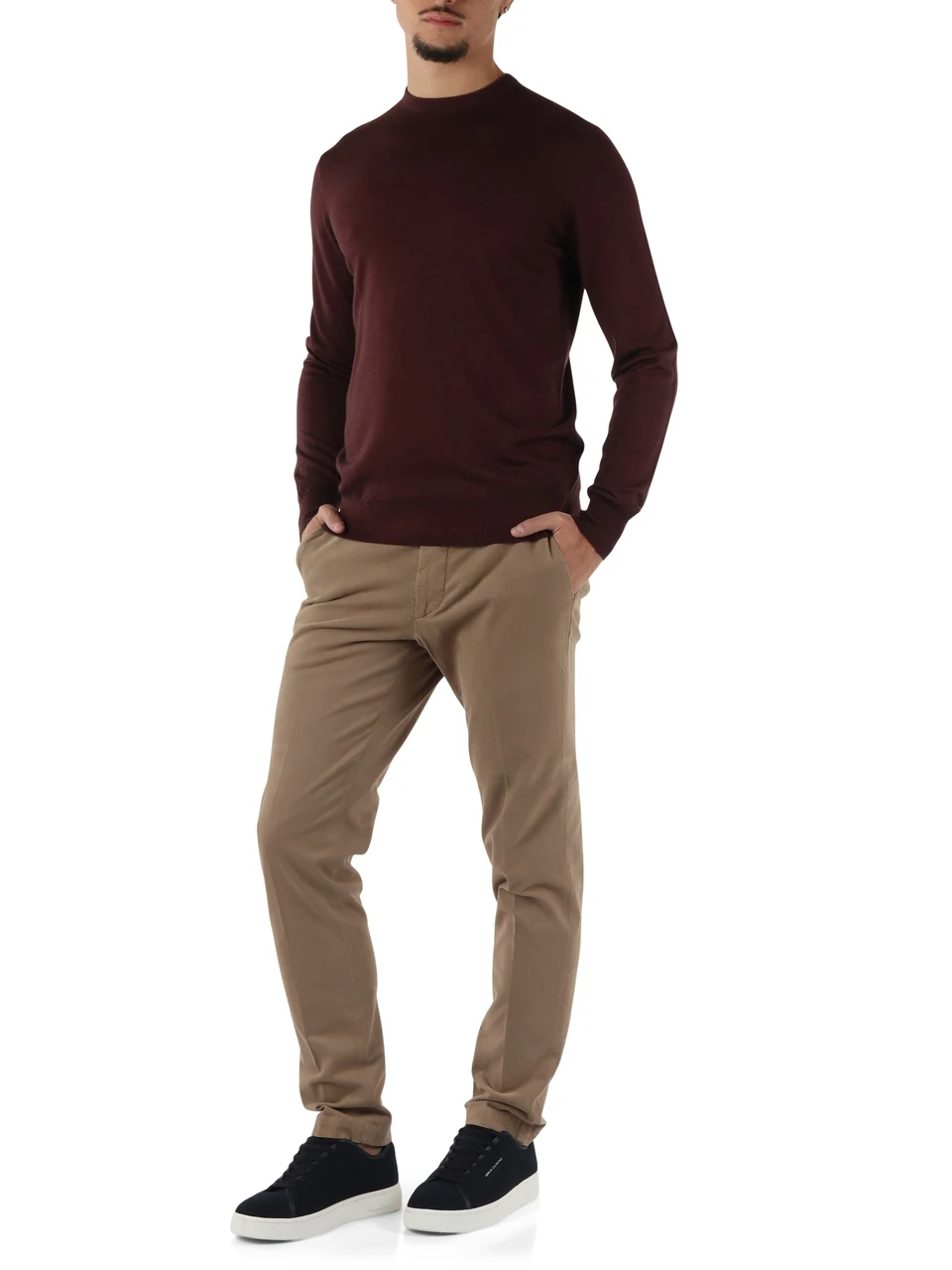 BORDEAUX | Maglia girocollo in lana merino extrafine