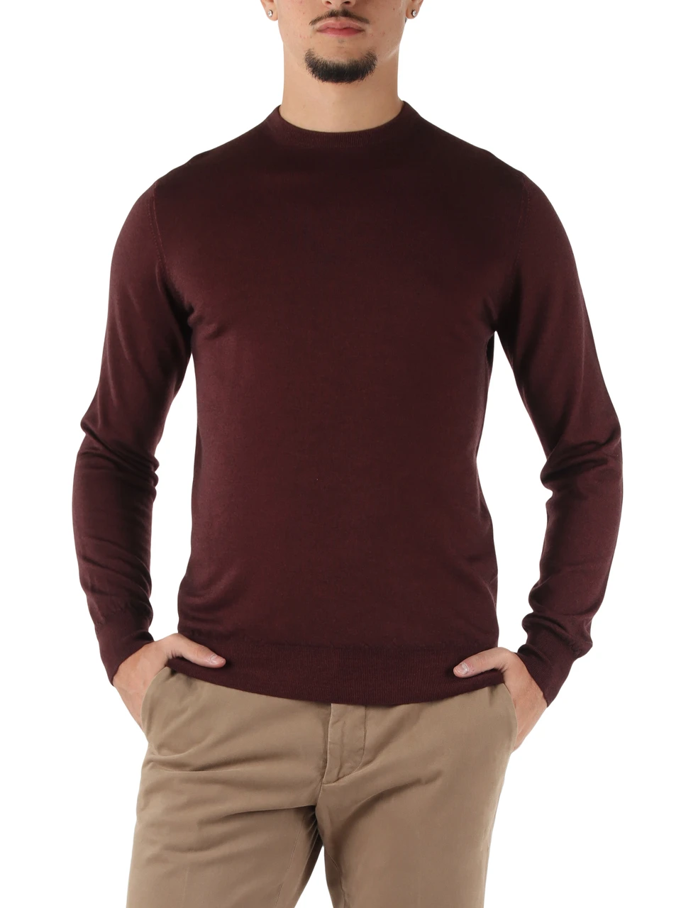 BORDEAUX | Maglia girocollo in lana merino extrafine