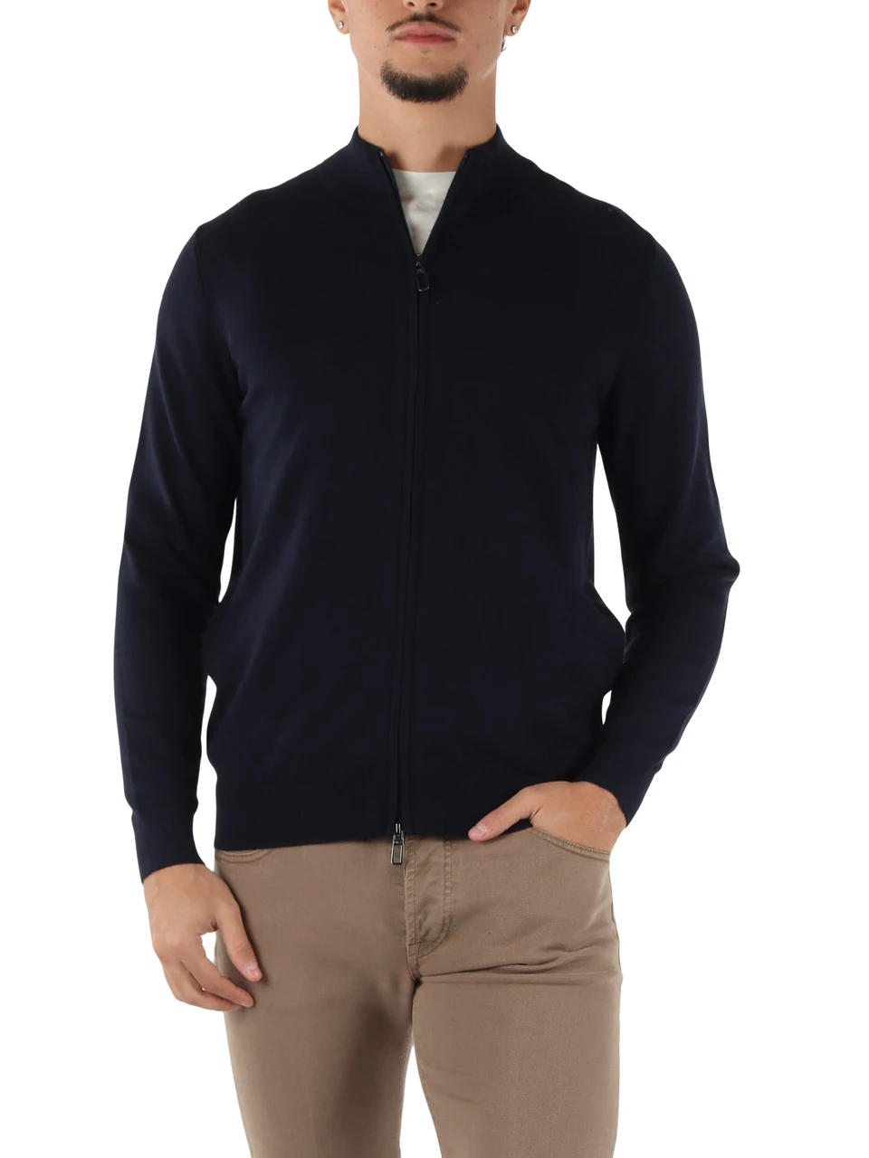 BLU SCURO | Cardigan con zip Second Skin Viscose Cashmere
