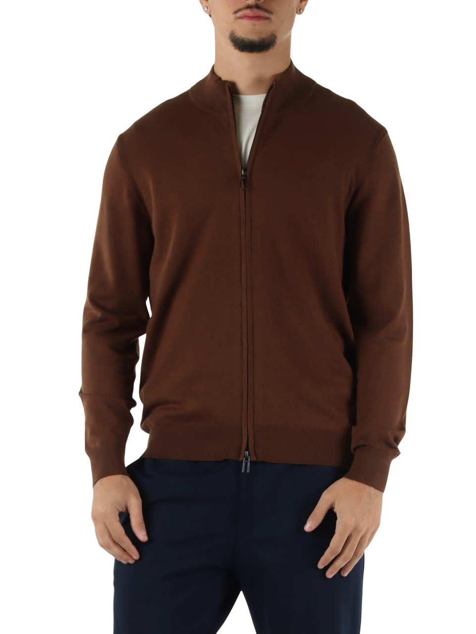 MARRONE | Cardigan con zip Second Skin Viscose Cashmere