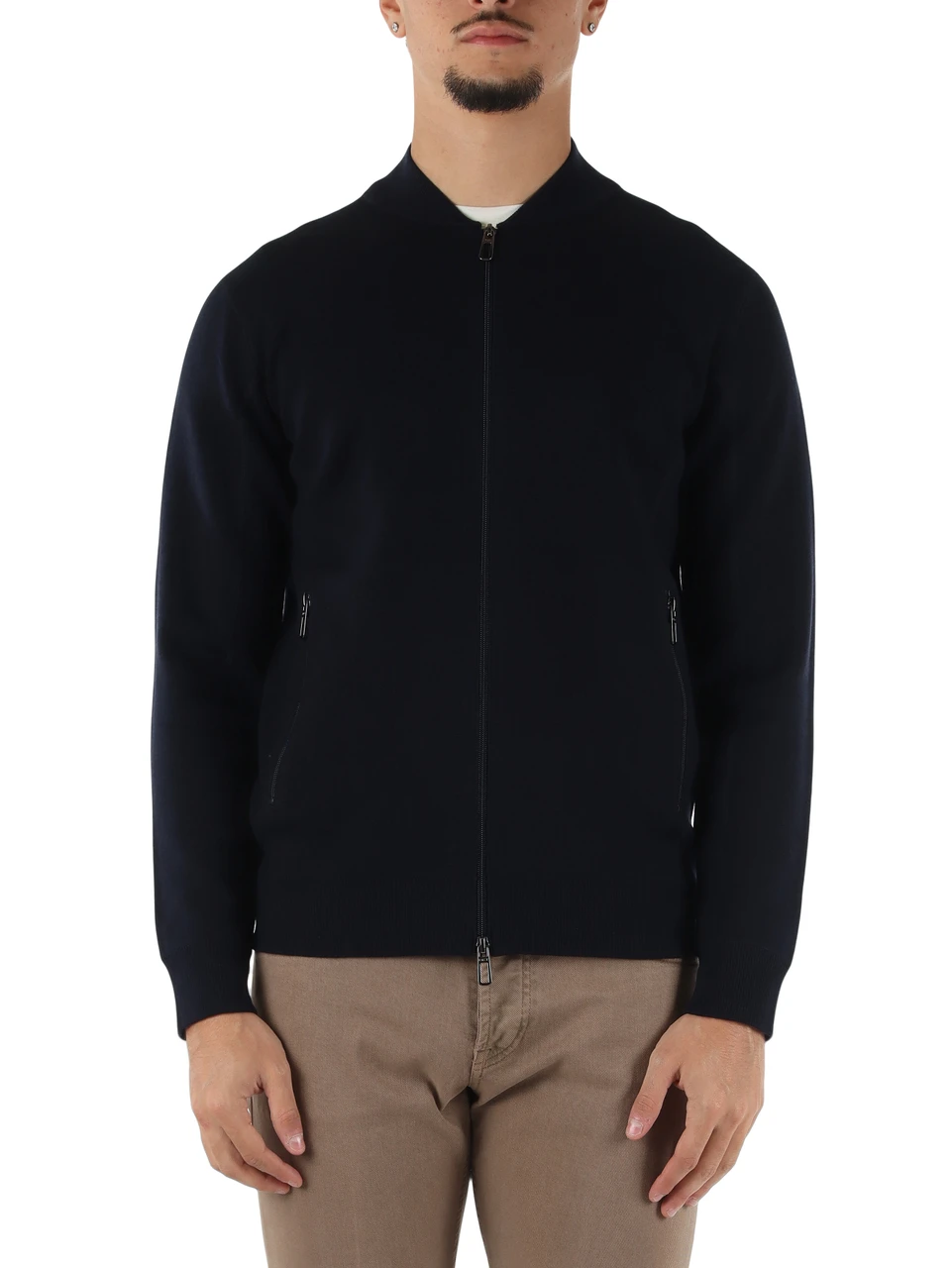 BLU SCURO | Cardigan con zip Second Skin Tech Merinos Tencel