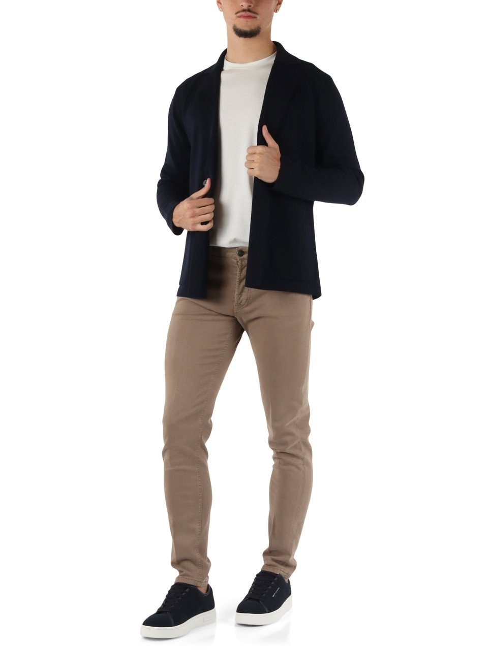 BLU SCURO | Giacca doppiopetto in maglia di misto lana
