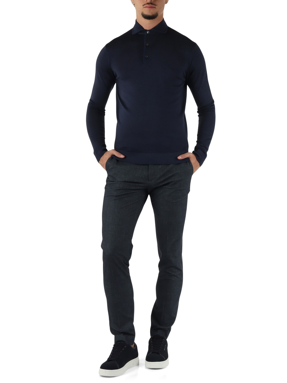BLU | Maglia collo a polo in lana e seta