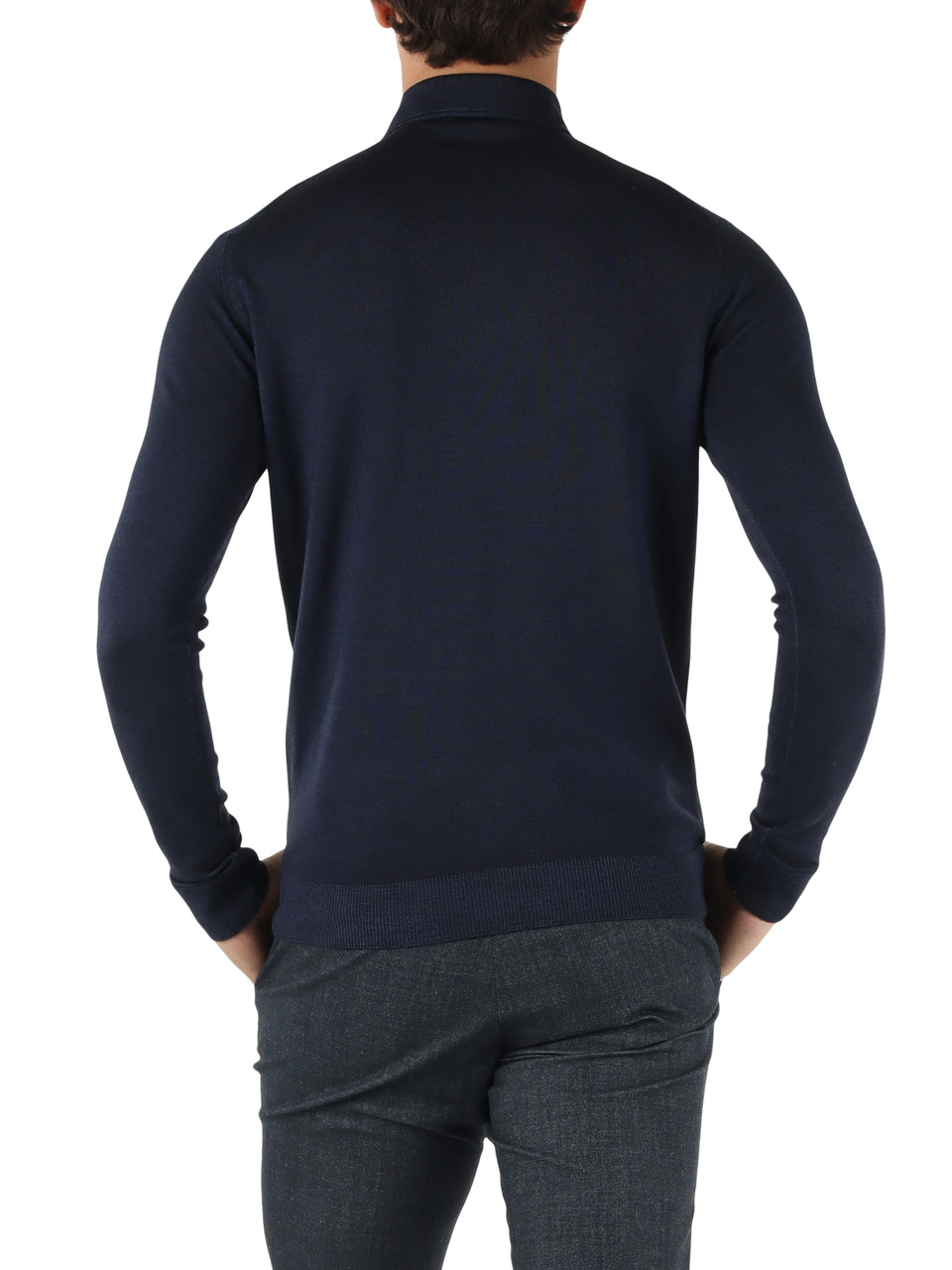 BLU | Maglia collo a polo in lana e seta