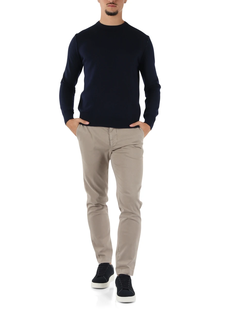 BLU SCURO | Maglia girocollo LOCK in misto lana, viscosa e cashmere