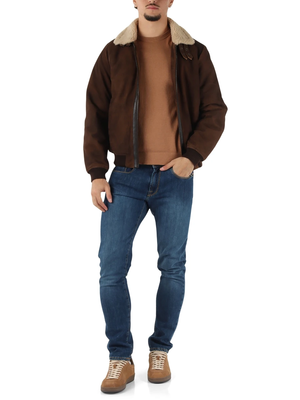 MARRONE | Giacca in pelle scamosciata HE2440049