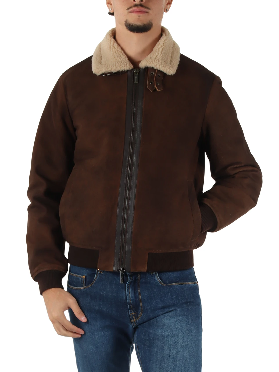 MARRONE | Giacca in pelle scamosciata HE2440049