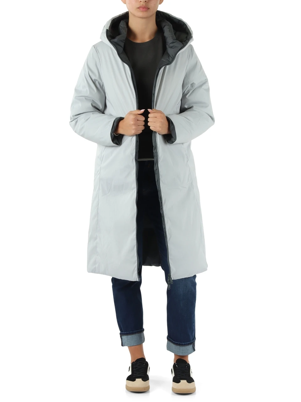 GRIGIO CHIARO | Giubbotto lungo reversibile BARU Primaloft
