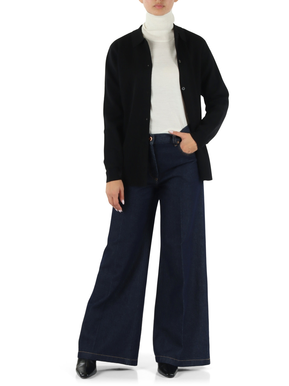 NERO | Cardigan a camicia in lana vergine