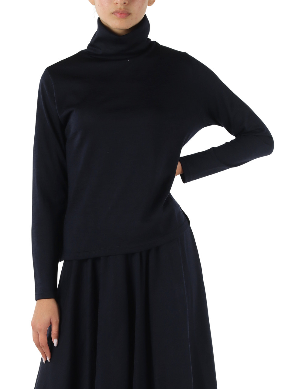 BLU SCURO | T-shirt collo alto in lana vergine
